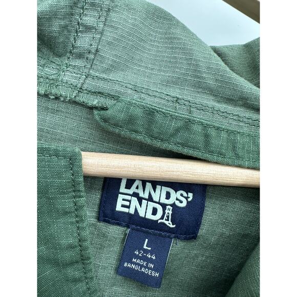 Lands End Green Quarter Zip Ripstop Hoodie Anorak Mens Size L Outdoors Workwear - Picture 7 of 8